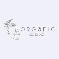 bellezza donna con fiore viso linea arte disegno femminile linea organica logo design vettore