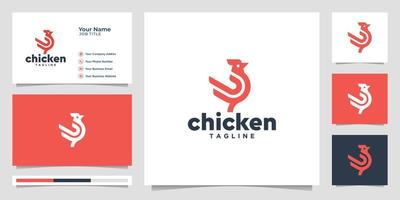 gallo di pollo. logo design, concetto con biglietto da visita. vettore premium