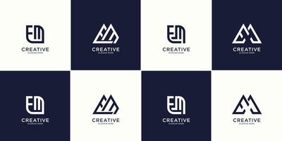 set di combinazione astratta lettera iniziale e e modello di progettazione del logo della lettera m. icone per affari di lusso, eleganti, semplici. vettore premium