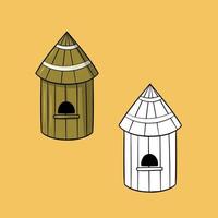una serie di immagini, una casa in legno per le api, collezione di miele, illustrazione vettoriale in stile cartone animato su sfondo colorato