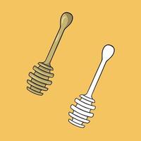 una serie di immagini, un cucchiaio di legno pulito per il miele, un'illustrazione vettoriale in stile cartone animato su sfondo colorato