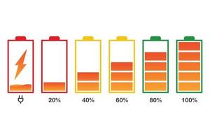 impostare la batteria con diversi livelli di carica modello colore modificabile. indicatore della batteria dell'auto, segni di carica della batteria. energia di ricarica wireless isolata su sfondo bianco illustrazione vettore