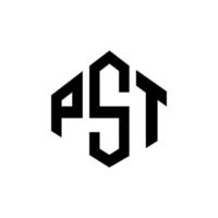 design del logo della lettera pst con forma poligonale. pst poligono e design del logo a forma di cubo. modello di logo vettoriale esagonale pst colori bianco e nero. monogramma pst, logo aziendale e immobiliare.