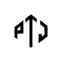 design del logo della lettera ptj con forma poligonale. ptj poligono e design del logo a forma di cubo. modello di logo vettoriale esagonale ptj colori bianco e nero. monogramma ptj, logo aziendale e immobiliare.