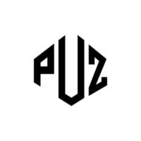 design del logo della lettera puz con forma poligonale. disegno del logo a forma di poligono e cubo di puz. puz esagono logo modello vettoriale colori bianco e nero. monogramma puz, logo aziendale e immobiliare.