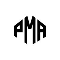 design del logo della lettera pma con forma poligonale. design del logo a forma di poligono e cubo pma. pma esagono modello logo vettoriale colori bianco e nero. monogramma pma, logo aziendale e immobiliare.