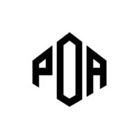design del logo della lettera poa con forma poligonale. design del logo a forma di poligono e cubo poa. modello di logo vettoriale esagonale poa colori bianco e nero. monogramma poa, logo aziendale e immobiliare.