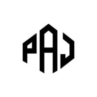 design del logo della lettera paj con forma poligonale. poligono paj e design del logo a forma di cubo. paj esagonale modello logo vettoriale colori bianco e nero. monogramma paj, logo aziendale e immobiliare.