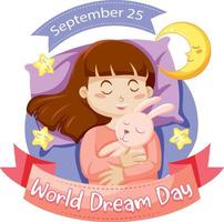 design di banner per la giornata mondiale dei sogni con personaggio dei cartoni animati vettore