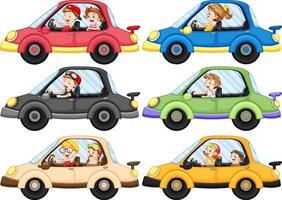 bambini che guidano in quattro diverse auto vettore