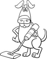 personaggio dei cartoni animati del cane con la pagina di colorazione dell'aspirapolvere vettore