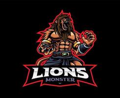 disegno del logo della mascotte del mostro del leone vettore