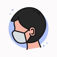 uomo indossare maschera medica icona linea piena. cartone animato logo prevenzione virus e batteri. illustrazione vettoriale maschera facciale