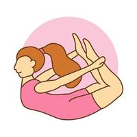 fumetto dell'icona di posa di yoga. illustrazione vettoriale della mascotte della salute femminile. logo dell'attività di allenamento della donna