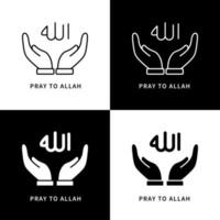 prega ad Allah icona logo. illustrazione di simbolo di vettore del gesto della mano di preghiera musulmana