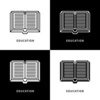il libro è il logo dell'icona simbolo dell'istruzione. leggere un libro ottenere l'illustrazione del simbolo del vettore di conoscenza