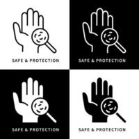 illustrazione del simbolo dell'icona di sicurezza e protezione. logo di prevenzione dell'infezione da virus. set di icone vettoriali per il design infografico del gesto della mano