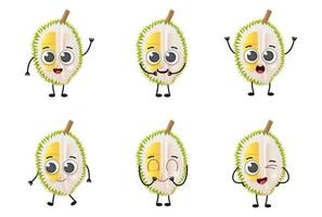 set di simpatici cartoni animati di frutta durian set di caratteri vettoriali isolati su sfondo bianco