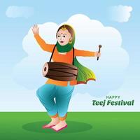 felice festival di hariyali teej con design di carte da ballo donna vettore