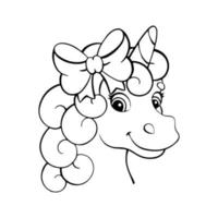 pagina da colorare per bambini testa di unicorno. timbro digitale. personaggio in stile cartone animato. illustrazione vettoriale isolato su sfondo bianco.