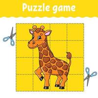 animale giraffa. gioco di puzzle per bambini. foglio di lavoro per lo sviluppo dell'istruzione. gioco di apprendimento per bambini. pagina attività a colori. per bambino. indovinello per la scuola materna. illustrazione vettoriale isolata in stile coon.