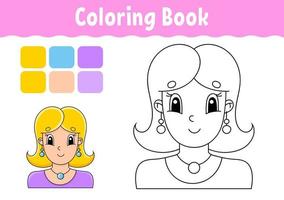 libro da colorare per bambini. carattere allegro. illustrazione vettoriale. stile cartone animato carino. pagina fantasy per bambini. sagoma contorno nero. isolato su sfondo bianco. vettore