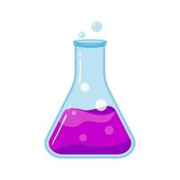 pallone di vetro da laboratorio con liquido chimico viola, illustrazione dell'icona del vettore dell'oggetto scientifico isolata