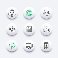 set di icone di comunicazione, media e linea sociale vettore