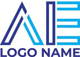 design del logo ae con colori blu vettore