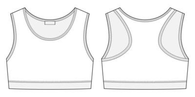 illustrazione tecnica di schizzo del reggiseno sportivo della ragazza. modello di design per biancheria intima da yoga da donna. vettore