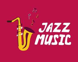 lettering poster musica jazz con sassofono e note vettore