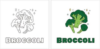 una pagina da colorare disegnata a mano per broccoli vettore