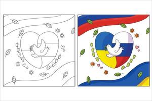 pagina da colorare disegnata a mano della pace della russia e dell'ucraina vettore