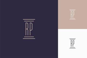 design delle iniziali del monogramma rp per il logo dello studio legale vettore