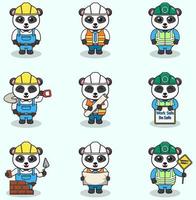 illustrazione vettoriale di lavoratore panda, costruttore, cartone animato lavoratore. i simpatici ingegneri del panda, i personaggi dei costruttori hanno isolato l'illustrazione del fumetto. Illustrazione vettoriale su sfondo bianco