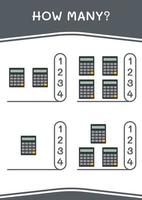 quanti di calcolatrice, gioco per bambini. illustrazione vettoriale, foglio di lavoro stampabile vettore