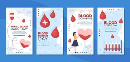 illustrazione di vettore del fondo del fumetto piatto del modello delle storie dei social media della giornata mondiale del donatore di sangue