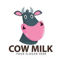 adorabile carino testa di mucca disegno vettoriale logo. design del logo del latte di mucca