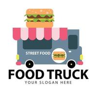 camion fast food. negozio vintage retrò furgone con grande delizioso hamburger vettore icona illustrazione
