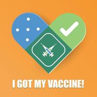 badge di vaccinazione con citazione - ho ricevuto il mio vaccino. adesivi per il vaccino contro il coronavirus etichetta vettore di persone vaccinate con cerotto medico come simbolo del cuore. illustrazione vettoriale
