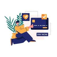 pagamento mobile online e servizio bancario. concetto di pagamento approvato, pagamento effettuato. illustrazione vettoriale in design piatto per banner web e app mobile