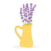 fiori di lavanda in un vaso giallo. illustrazione vettoriale isolato su sfondo bianco