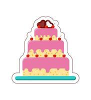 adesivo per torta di compleanno vettoriale. grande torta in uno stile piatto con contorno tagliato su sfondo bianco vettore