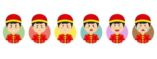 avatar cinese con varie espressioni vettore