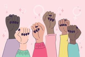 movimento contro la discriminazione e la disuguaglianza. alleare il femminismo femminile. giornata internazionale della donna. mani multiculturali che tengono. concetto di squadra della comunità.uguaglianza razziale vettore