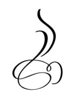 vettore calligrafia tazza di caffè o tè con vapore. illustrazione calligrafica in bianco e nero. design disegnato a mano per logo, icona caffè, menu, materiale tessile