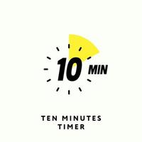 Icona del timer da 10 minuti, design piatto moderno. orologio, cronometro, cronometro con etichetta dei dieci minuti. tempo di cottura, indicazione del conto alla rovescia. eps vettoriali isolati.