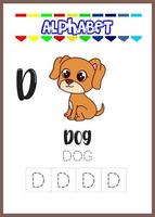 lettera dell'alfabeto d per la pagina del cane, cane carino vettore