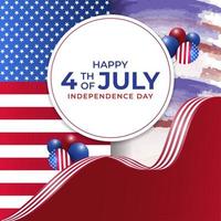 felice 4 luglio sfondo del giorno dell'indipendenza vettore 3d con palloncino e bandiera
