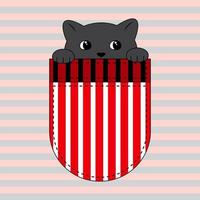 simpatico personaggio dei cartoni animati gattino grigio in una tasca. carattere scarabocchio. illustrazione vettoriale
